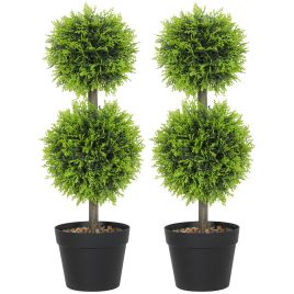HERON Set of 2 Decorative Artificial Plants 60cm Faux Topiary Cypress - Green