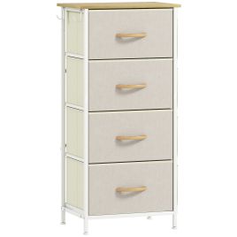 STOWLY Beige Chest of Drawers - Tallboy, Medium-sized, 4 Fabric Drawers