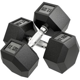 TAVRIC Rubber Hex Dumbbell Portable 2x17.5KG - Black