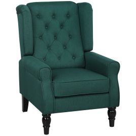 HERON Wingback Accent Chair Retro Upholstered Button Tufted Occasional - Dark Green
