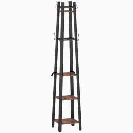 HERON Industrial 4-Shelf Coat Stand - Brown/Black