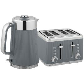 HERON 1.7L 3000W Electric Kettle & 4-Slice Toaster Set with Strix Thermostat - Grey