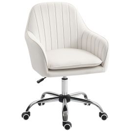 HERON Velvet-Feel Office Chair with Height Adjustment & Wheels - Cream White