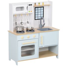AURDEN Pretend Play Kitchen Wooden Kids Playset with Sound - Blue