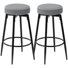 HERON Set of 2 Faux Leather Bar Stools - Grey/Black