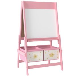 CAVEN Kids Art Easel Wooden Double Sided Blackboard and Whiteboard - Pink