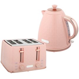 HERON 1.7L 3000W Kettle & 4-Slice Toaster Set with Fast Boil & Browning Controls - Light Pink