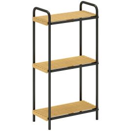 HELVRA Bathroom Shelf Bamboo 3 Tier Freestanding Storage Rack - Black
