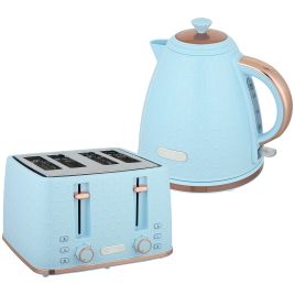 HERON 1.7L 3000W Kettle & 4-Slice Toaster Set with Fast Boil & Browning Controls - Light Blue
