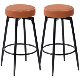 HERON Set of 2 Faux Leather Bar Stools - Brown/Black