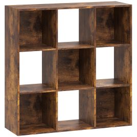 HERON 3-Tier 9 Cube Storage Unit Bookcase with Shelves - Rustic Brown