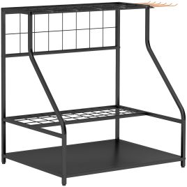 ANNESLEY 3 Tier Garden Tool Storage Rack with 11 Hooks for up to 20 Tools - Black