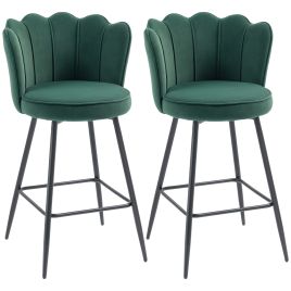 KERVAN Set of 2 Velvet Lotus Bar Stool - Dark Green