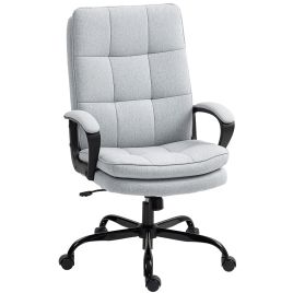 SOLRIC Linen Office Chair Double Padded Linen-Look Swivel Chair - Light Grey