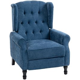FYNIC Linen Recliner Armchair with Footrest - Royal Blue