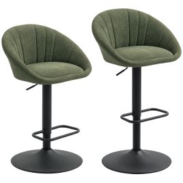 KENDRO Set of 2 Tub Linen Bar Stool - Dark Green
