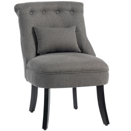 GALEN Linen Fabric Dining Chair with Pillow - Charcoal Grey