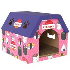 VARRIC Cat Scratching Board 2 in 1 Cardboard Cat House and Hideaway - Pink