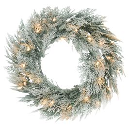LUXER Flocked Prelit Christmas Wreath PE 60cm - Green