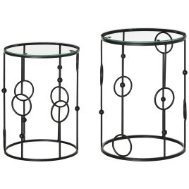 APPLETON Set of 2 Round Nesting Coffee Tables for Living Room - Black