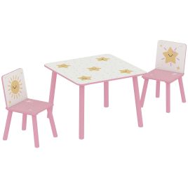 ALVRIC 3 Piece Toddler Table and Chair Set Wooden for Nursery - Pink
