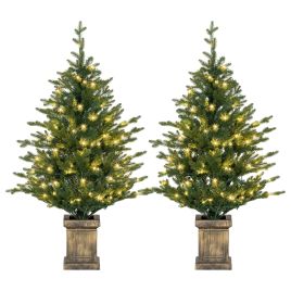 LUVOR Artificial Christmas Trees Plastic Set of 2, 4ft with Lights - Green