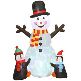 RILAN Inflatable Christmas Snowman and Penguins Polyester Outdoor Decoration - White
