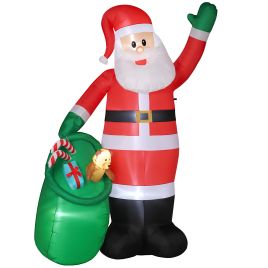 RILVA Inflatable Christmas Santa with Bear Sack Polyester LED Decoration - Red