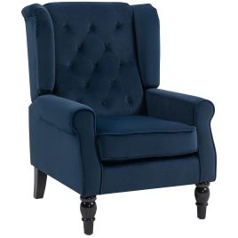 FYNTRA Velvet Button Tufted Armchair - Blue