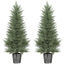 LUMIS Artificial Cypress Trees Set of 2 PE Decorative Pot Indoor Outdoor 135cm - Green