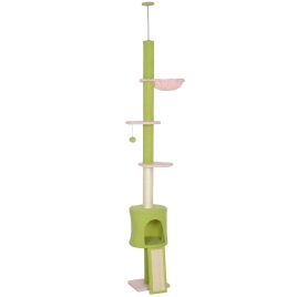 YEVIRA Floor to Ceiling Cat Tree Particle Board Adjustable Height Hammock - Green