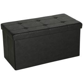 FERLIN PU Leather Ottoman Storage Bench - Black