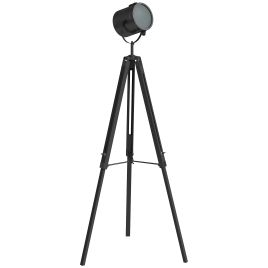TORVIK Floor Lamp Pine Industrial Tripod Searchlight Adjustable Height - Black