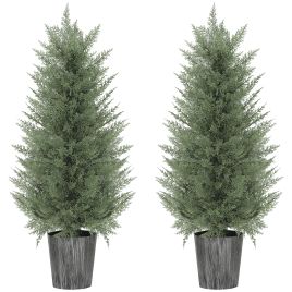 LUMIS Artificial Cypress Trees Set of 2 PE Decorative Pot Indoor Outdoor 90cm - Green