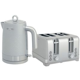 DEVOR Kettle and Four Slice Toaster Set Sleek Textured Style - Grey