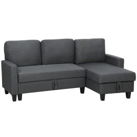 DRENTHALE Linen 3 Seater Storage Sofabed - Charcoal Grey