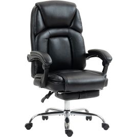 VALMINTH Faux Leather Reclining Office Chair with Footrest - Black