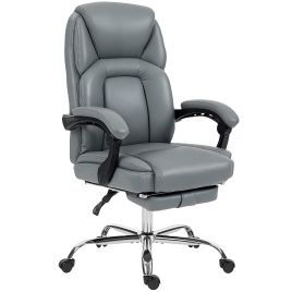 VALMINTH Faux Leather Reclining Office Chair with Footrest - Grey