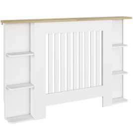 LORTHYNE Medium Hallway Vertical Slatted Radiator Cabinet with Open Storage Shelves - White