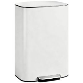 SAVRIC 50L Rubbish Bin with Soft Close Lid, Stay Open Function, Stainless Steel Pedal Bin, Removable Inner Bucket and Carry Handle - Cream