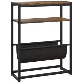 CORVYNELNarrow Side Table with 3-Tier Storage V Shaped Magazine Holder - Medium Oak