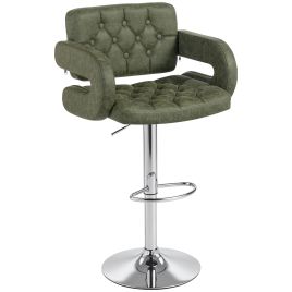 VRASTELLE Leather Bar Stool Height Adjustable with Footrest and Armrest - Green