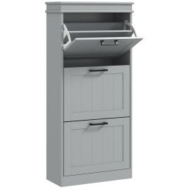 FARNWELL Tallboy Large Shoe Cabinet with 3 Flip Drawers - Grey
