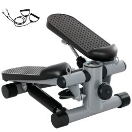 ARVELLEON Compact Step Machine Exerciser for Home Workout with Resistance Bands and LCD Monitor Non Slip Pedals - Grey