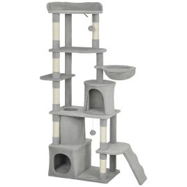 HALYVORN Large Cat Tree, Cat Tower with 7 Scratching Posts 170cm - Light Grey