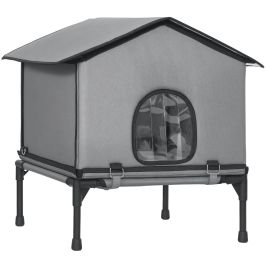RALVARIA Outdoor Cat House Waterproof Insulated Cat Kennel with Elevated Base - Grey