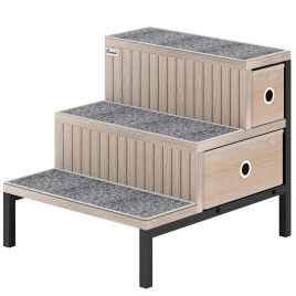 NORLAVEN Dog Step Stairs for Small Dogs and Older Cats with Storage - Light Oak