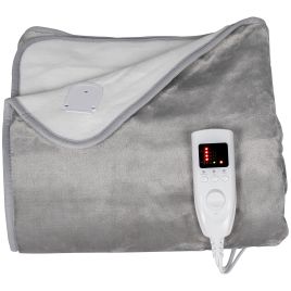 TRYSTHAL Heated Electric Blanket with Dual Controllers, Machine Washable, 5 Heating Level, 10 Hour Timer - Grey