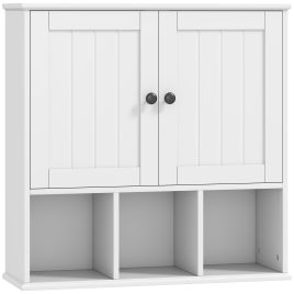 QORVELLE Wall Monted Bathroom Cabinet with Adjustable Shelf and Open Compartment - White