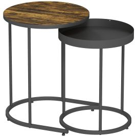 BRISELYN Round Nest of Side Table Set of 2 - Rustic Brown